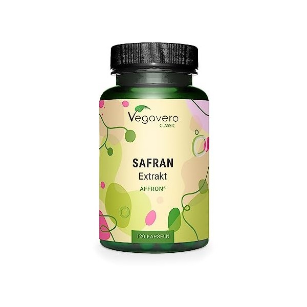 Safran Espagnol Vegavero® | 120 Gélules | Extrait de Qualité : Affron® | Sans Additifs | Avec 3,5% Lepticrosalides Safranal 