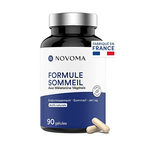 NOVOMA Formule Sommeil avec Mélatonine 1,9 mg, Endormissement & Sommeil Naturel, Complexe de Plantes avec Melatonine Pure, Mé