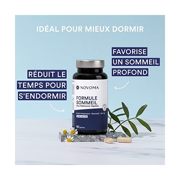 NOVOMA Formule Sommeil avec Mélatonine 1,9 mg, Endormissement & Sommeil Naturel, Complexe de Plantes avec Melatonine Pure, Mé