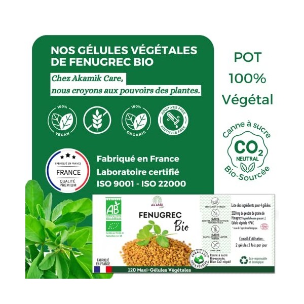 Fenugrec Biologique | Complément alimentaire 2320mg |120 gélules pures et naturelles | Pour stimuler allaitement | Croissance