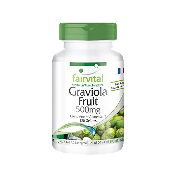 Fairvital | Extrait de Fruit de Graviola 500mg - boite pour 4 mois - Fortement dosé - 120 Gélules