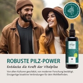 Lefna Chaga Teinture de champignon vital sans alcool – Extrait de champignon Chaga hautement dosé Gouttes avec bêta-glucane –