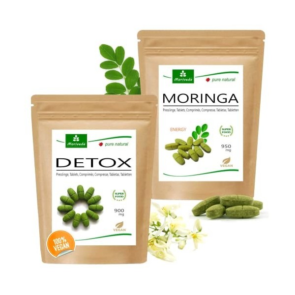 MoriVeda® Paquet de produits "Fasting Special" | Comprimés Detox Moringa, Comprimés Énergie Moringa | Vitamines, fibres, olig