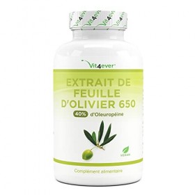 Extrait de feuilles dolivier - 180 gélules de 650 mg chacune - Extrait de feuilles dolivier avec 40% doleuropéine - 260 mg