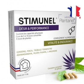 Stimunel® Ginseng + Maca, ultra-concentré 3300mg , Tribulus, Ashwagandha, L-Arginine- Cure de 20 gélules- Certifié Français
