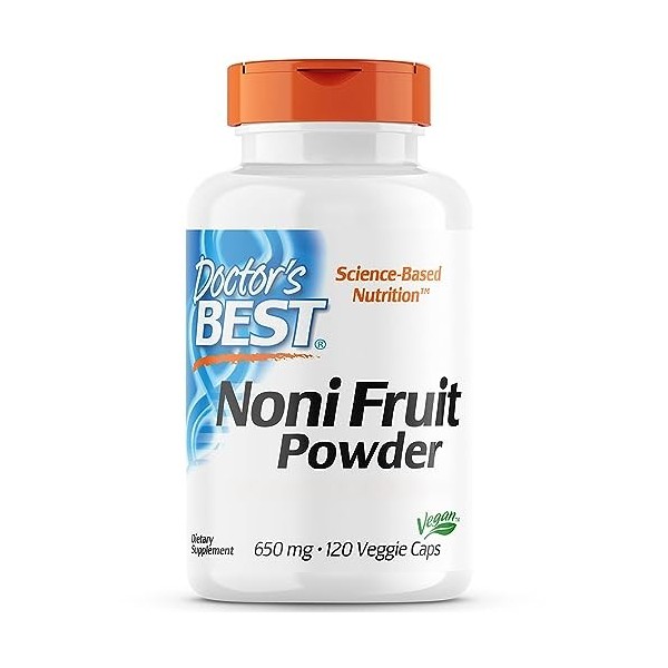 Doctors Best, Noni Fruit Powder Poudre de Fruit de Noni , 650mg, 120 Capsules végétaliennes, Testé en Laboratoire, Sans Glu