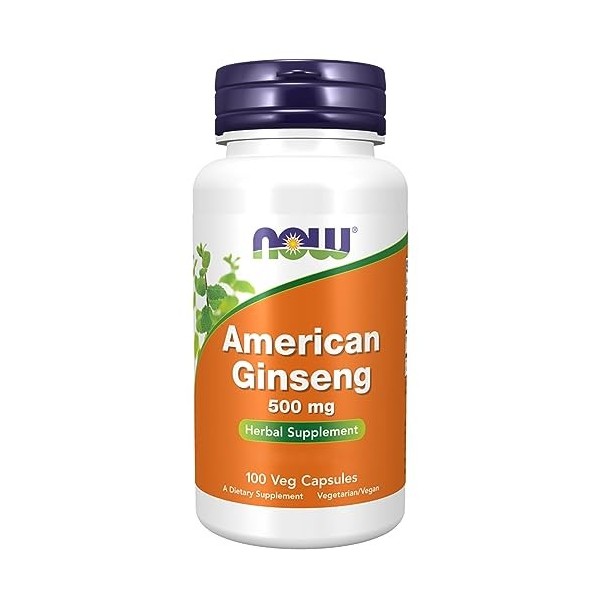 Now Foods, American Ginseng Ginseng Américain , 500mg, 100 Capsules végétaliennes, Testé en Laboratoire, Sans Gluten, Sans S