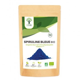 Spiruline Bleue Bio - Bioptimal - En Poudre - 55% Phycocyanine Blue 51% Protéines - Colorant Alimentaire Bleu Intense - Cuisi
