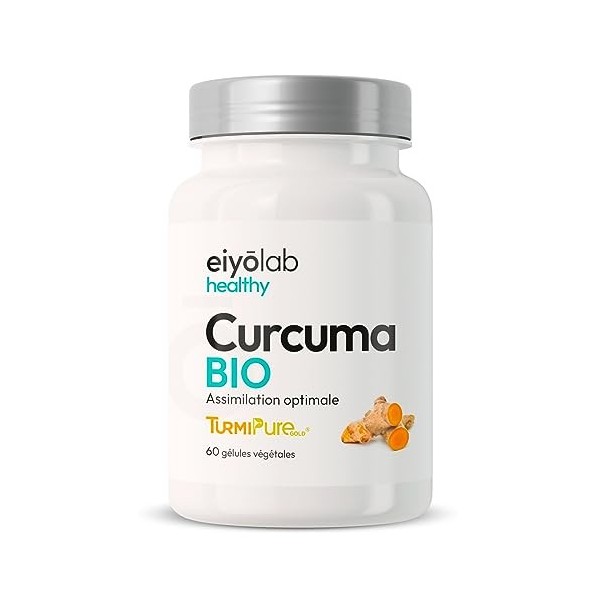 Curcuma BIO en Gélules pour Articulations | Sans Poivre Noir pour une Excellente Tolérance Digestive | 60 Gélules Vegan de 30