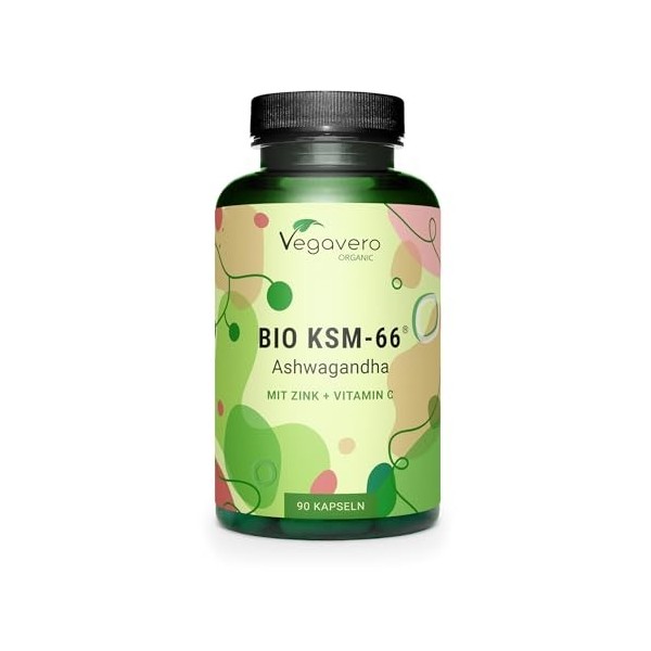 Ashwagandha KSM-66® BIO | Dosage Elevé : 600 mg | 3 MOIS | Anti Stress + Sommeil | Avec Vitamine C et Zinc | 5% Withanolides 