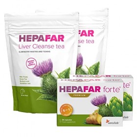 La box Detox foie Hepafar - Détoxification efficace avec le chardon-marie, les artichauts, le thé vert et le pissenlit - Foie