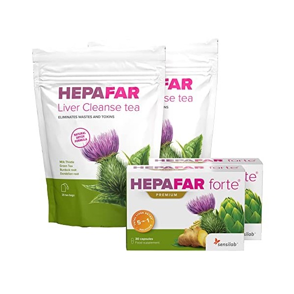 La box Detox foie Hepafar - Détoxification efficace avec le chardon-marie, les artichauts, le thé vert et le pissenlit - Foie