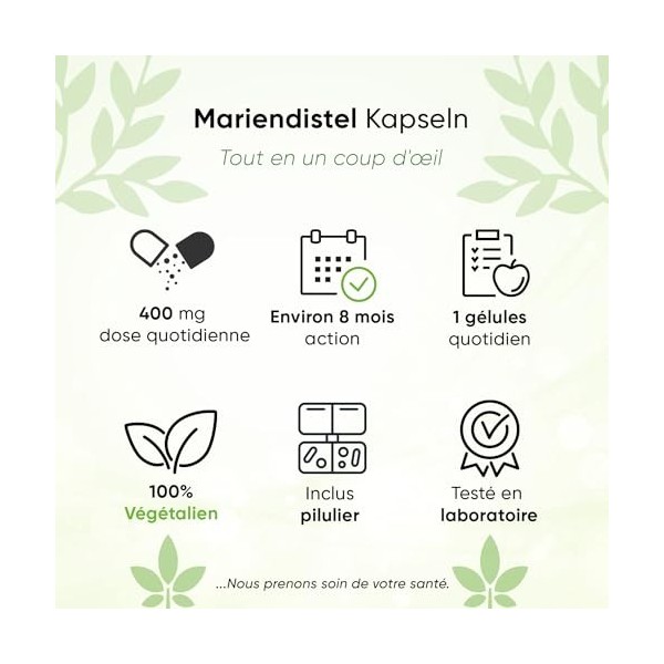 Chardon Marie Complexe Extrait – Artichaut Pissenlit – 80% de Silymarine – 240 gélules – 8 mois – 550 mg par capsule – Avec b