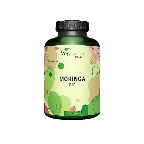 Moringa BIO 1800 mg | 270 Gélules Vegan | SUPERFOOD : Multivitamines et Minéraux Naturels | Antioxydant + Energie | SANS ADDI
