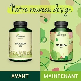 Moringa BIO 1800 mg | 270 Gélules Vegan | SUPERFOOD : Multivitamines et Minéraux Naturels | Antioxydant + Energie | SANS ADDI