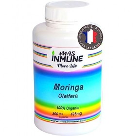 Moringa Oleifera Bio - 300 gélules - Haute dose 1485 mg - Superfood - Energie, protéines végétaliennes, vitamines, minéraux, 
