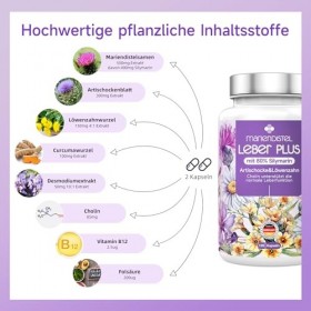 Capsules de chardon-Marie pour le foie, haute dose 500 mg par jour avec 80% de silymarine, arithocke et pissenlit desmodium c