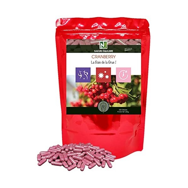 NAKURU | Cranberry | Gamme Équilibre | Fabriqué en France | "La Baie de la Grue !" | 500 Gélules de 400mg / Poids Net: 200g 