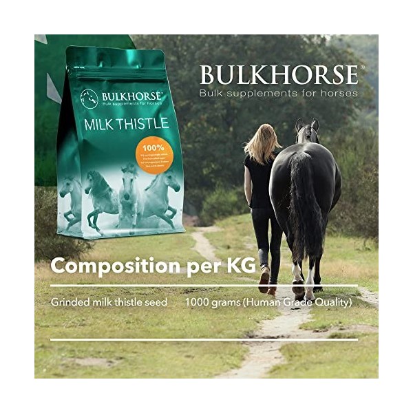 BulkHorse Poudre Chardon-Marie pour Cheval - 1,5kg | Qualité Premium pour Votre Cheval | 100% Pur et Exempt de sucres ajoutés