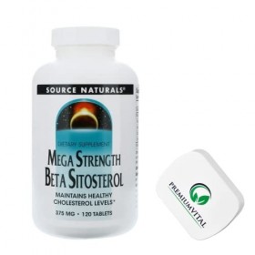 PremiumVital, Source Naturals, Mega Strength Beta Sitosterol, 375mg, 120 Comprimés végétaliens, Testé en Laboratoire, Sans Gl
