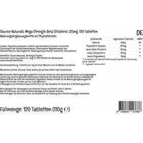 PremiumVital, Source Naturals, Mega Strength Beta Sitosterol, 375mg, 120 Comprimés végétaliens, Testé en Laboratoire, Sans Gl