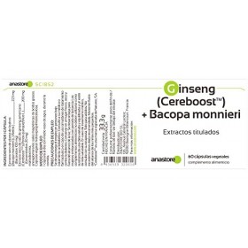 Ginseng Cereboost™ + Bacopa monnieri * 423 mg / 60 g gélules* Mémoire, stress, facultés cognitives, concentration * Amélior