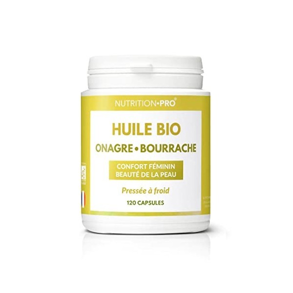 Huile donagre/bourrache bio - 120 capsules | Confort féminin | Beauté de la peau | Pressée à froid | Santé/immunité | Bio/Ec