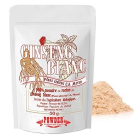 GINSENG BLANC BIO EN POUDRE * 25 portions / Ginseng blanc en poudre 50g * Adaptogéne, énergie, vitalité, antifatigue, équilib