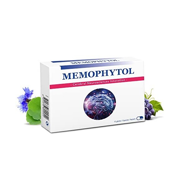 Memophytol - Complément Alimentaire Mémoire et Concentration - Cerveau, Focus, Attention - Raisin, Bleuet, Ginkgo Biloba, Bac