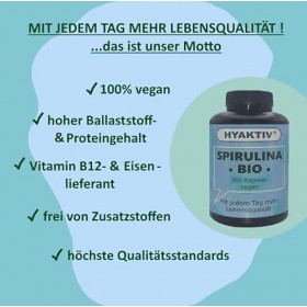• Spiruline bio • Capsules végétaliennes • 360 pièces • approvisionnement mensuel • superaliment dHyaktiv •