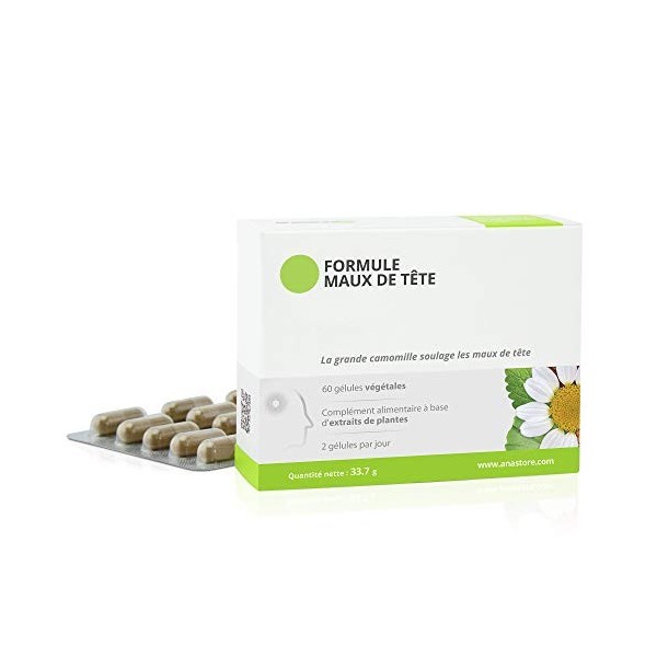 Formule Maux de tête * 440 mg / 60 gélules * 100% dorigine végétale avec des extraits de plantes titrés * Cerveau, Équilibre