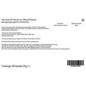 Now Food, Cats Claw Extract Extrait de Griffe de Chat , Haute Dosé, 120 Capsules végétaliennes, Testé en Laboratoire, Végét