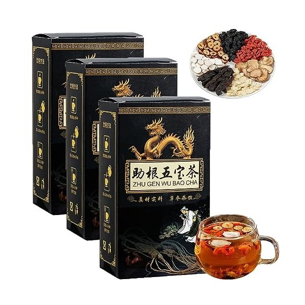 Ginseng Five Treasures Tea Rein Tea, Zhu Gen Wu Bao Cha, Thé Chinois Pour Les Soins Des Reins Pour Hommes, Tisane Chinoise Es