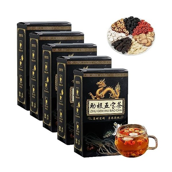 Ginseng Five Treasures Tea Rein Tea, Zhu Gen Wu Bao Cha, Thé Chinois Pour Les Soins Des Reins Pour Hommes, Tisane Chinoise Es