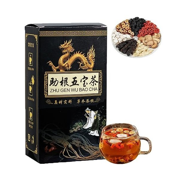 Ginseng Five Treasures Tea Rein Tea, Zhu Gen Wu Bao Cha, Thé Chinois Pour Les Soins Des Reins Pour Hommes, Tisane Chinoise Es