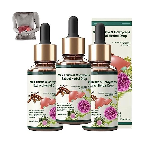 Tinaherbs Milk Thistle & Cordyceps Sinensis Drops, Chardon-marie Et Extrait De Cordyceps Goutte à Base De Plantes, Gouttes De