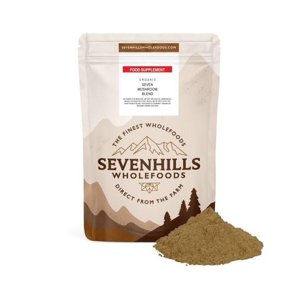 Sevenhills Wholefoods Poudre De 7 Champignons Mélange Bio 500g Reishi, Chaga, Shiitake, Maitaké, Crinière de Lion, Cordyceps