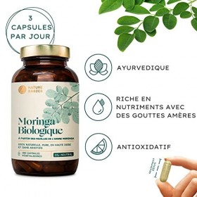 Nature Basics® BIO Moringa en bocal | 180 gélules hautement dosées & végétaliennes | 1500mg de pur Moringa Oleifera par dose 