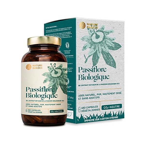 Nature Basics® Gélules de passiflore bio 10:1 extrait certifié & durable en bocal | 180 gélules végétaliennes hautement dosée