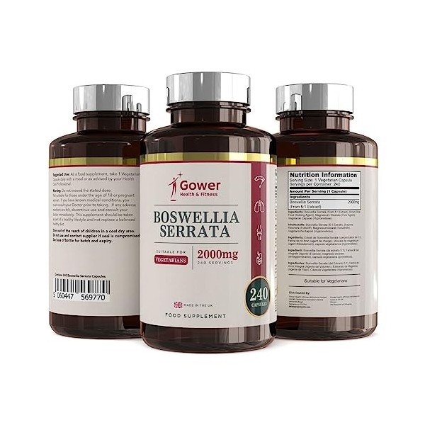 GH Boswellia Serrata 5:1 Extrait de Encens | Haute Concentation | 2000mg Supplément | 240 Capsules Végétalien | Sans OGM | Sa