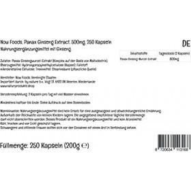 Now Foods, Panax Ginseng Extract, 500mg, 250 Capsules végétaliennes, Testé en Laboratoire, Sans Gluten, Sans Soja, Végétarien