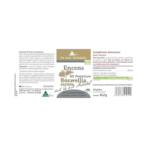 BS-85 - Encens indien 100% boswellia serrata du Docteur Michalzik - sans additifs