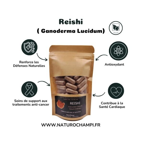 Reishi | Extrait sec - Ganoderma Lucidum | 56 gélules végétales - Cure de 4 semaines | Complément alimentaire à base de champ