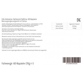 Life Extension, Optimized Saffron, Extrait de Safran, 60 Capsules végétaliennes, Testé en Laboratoire, Sans Gluten, Végétarie