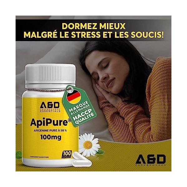 ApiPure® Apigénine 100mg gélules pour le sommeil & la relaxation à base de camomille | 100 gélules | Apigénine gélules | Comb