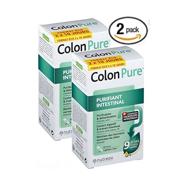 Nutreov Colon Pure 80 gélules PURIFIANT INTESTINAL - Lot de 2 Boites de 80 Gélules