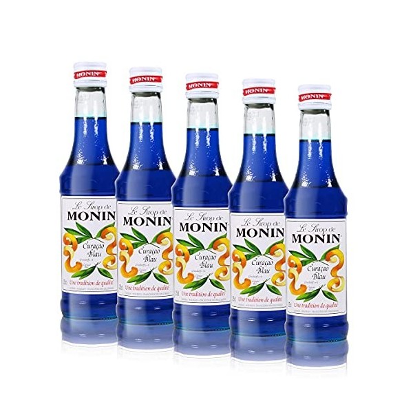 5 x sirop de Curaçao bleu Monin, flacon 250 ml -pour les cocktails, de café ou de cuisson