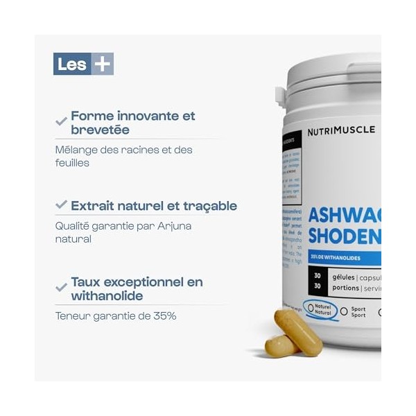 Ashwagandha Shoden | Concentration withanolide excellente 35% • Plante ayurvédique cultivée en Inde | Nutrimuscle | 120 Gélul