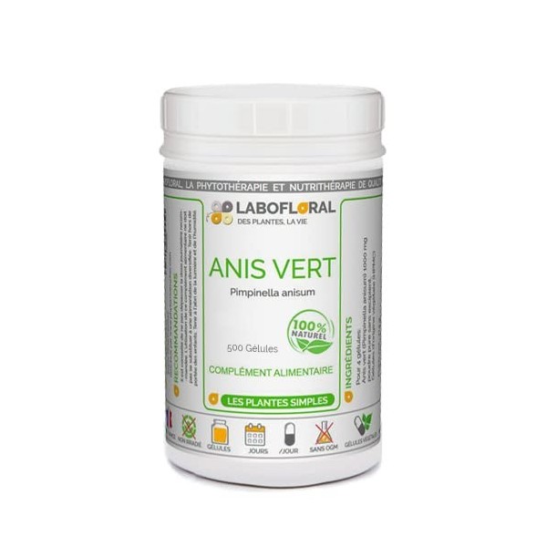 Anis vert Labofloral 500 gélules dosées à 260 mg - Complément alimentaire - Digestion, ballonnements - Fabriqué en France