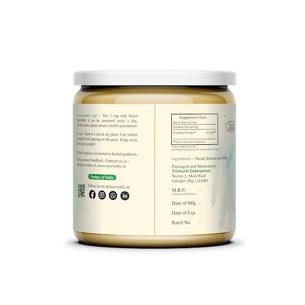 Ayurvedix Poudre de triphala – 150 g | Solution de soins digestifs tout-en-un | Complément alimentaire pour soulager la const